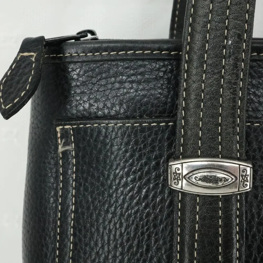 Brighton Handbag Womens Black Pebbled Leather Shoulder Bag Zip Double Handle